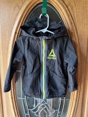 Reebok Black Kids Hooded Windbreaker with Neon Lime Trim